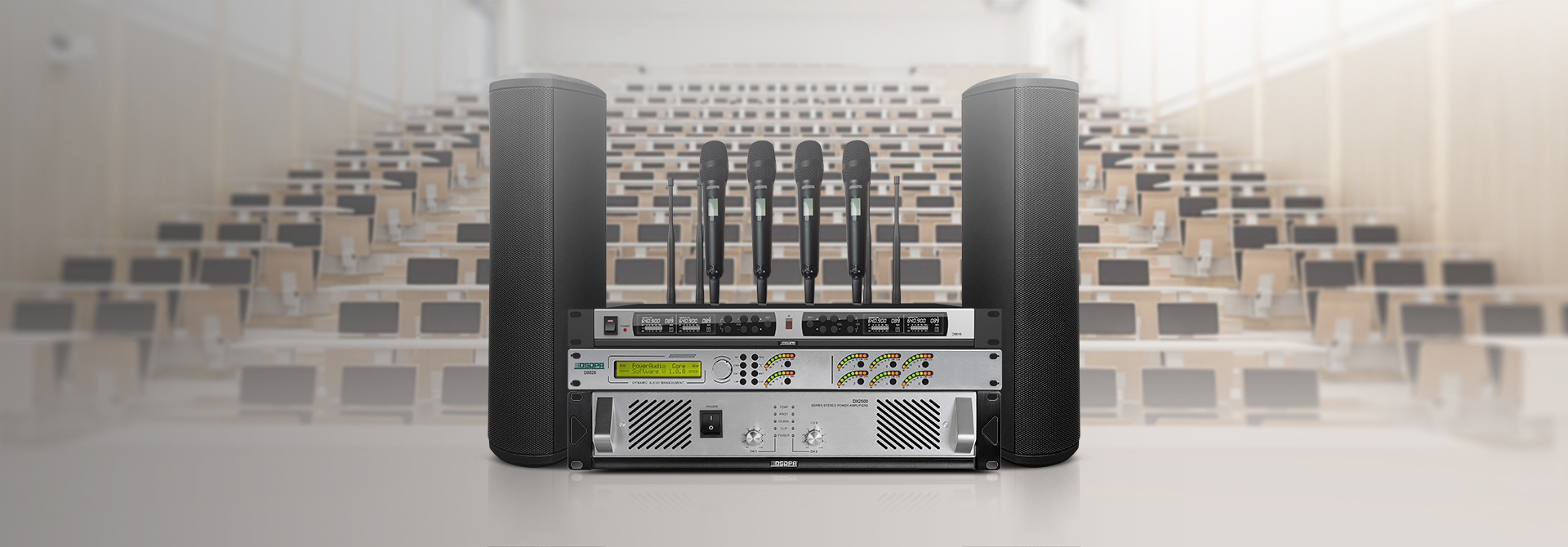 D8826 Pro Audio Processor + DSP3130 Series Conference column Speaker Solution for Medium-sized Report Hall - 翻译中...